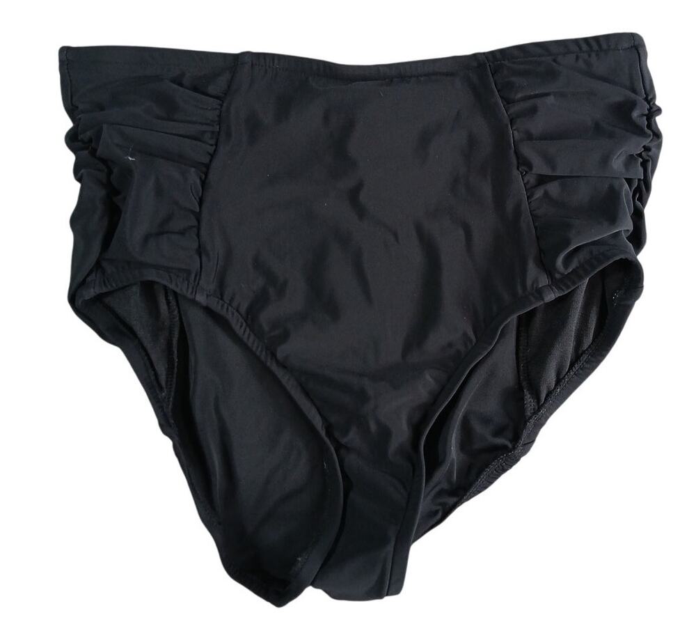 Aqua Green Bikini Bottom Swimsuit Womens Medium Black Ruched Cheeky NWT